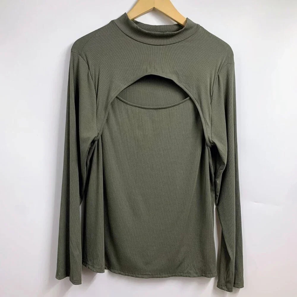 Gili Women's Kinsley Ribbed Round Neck Stretch Long Sleeve Top Size 1X